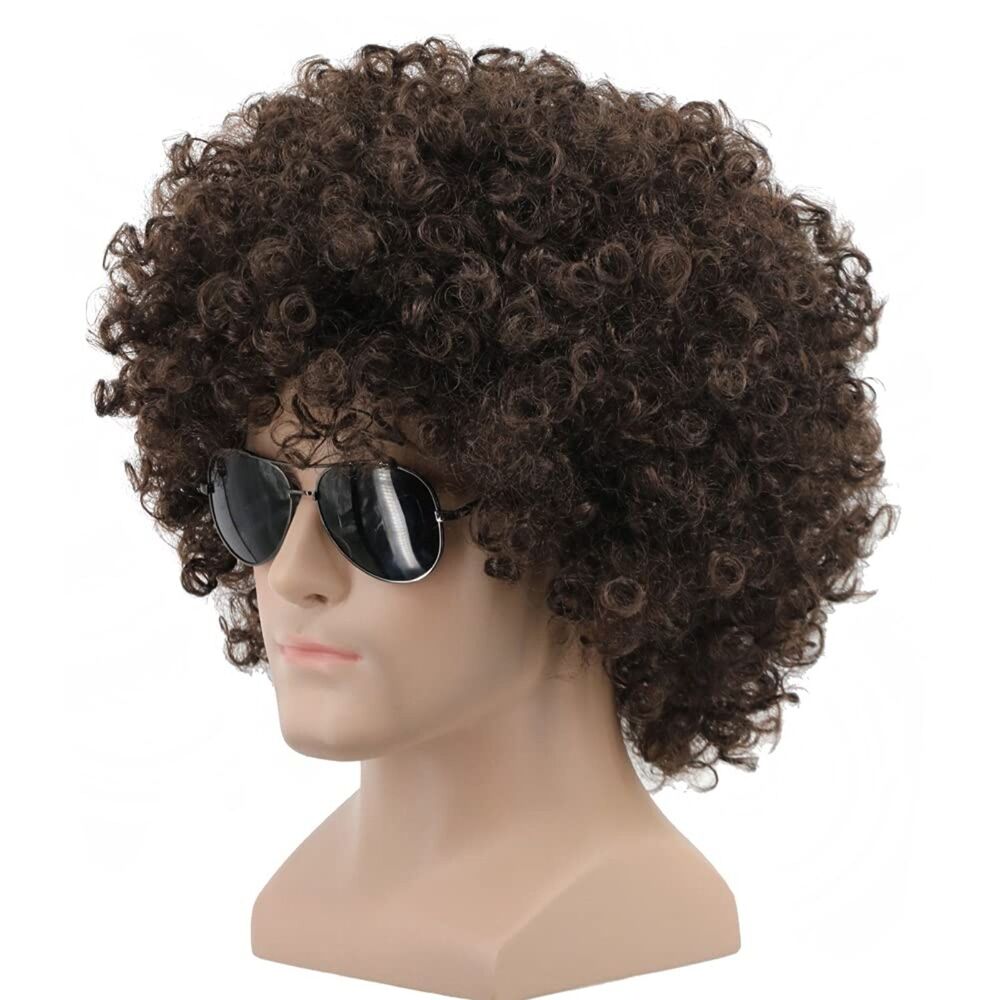 70s 80s Disco Afro Wig, Synthetic Costume Wig Unisex Men Women (Dark Brown)